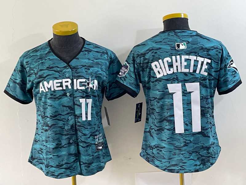 Womens Toronto Blue Jays #11 Bo Bichette Number Teal 2023 All Star Cool Base Stitched Jersey